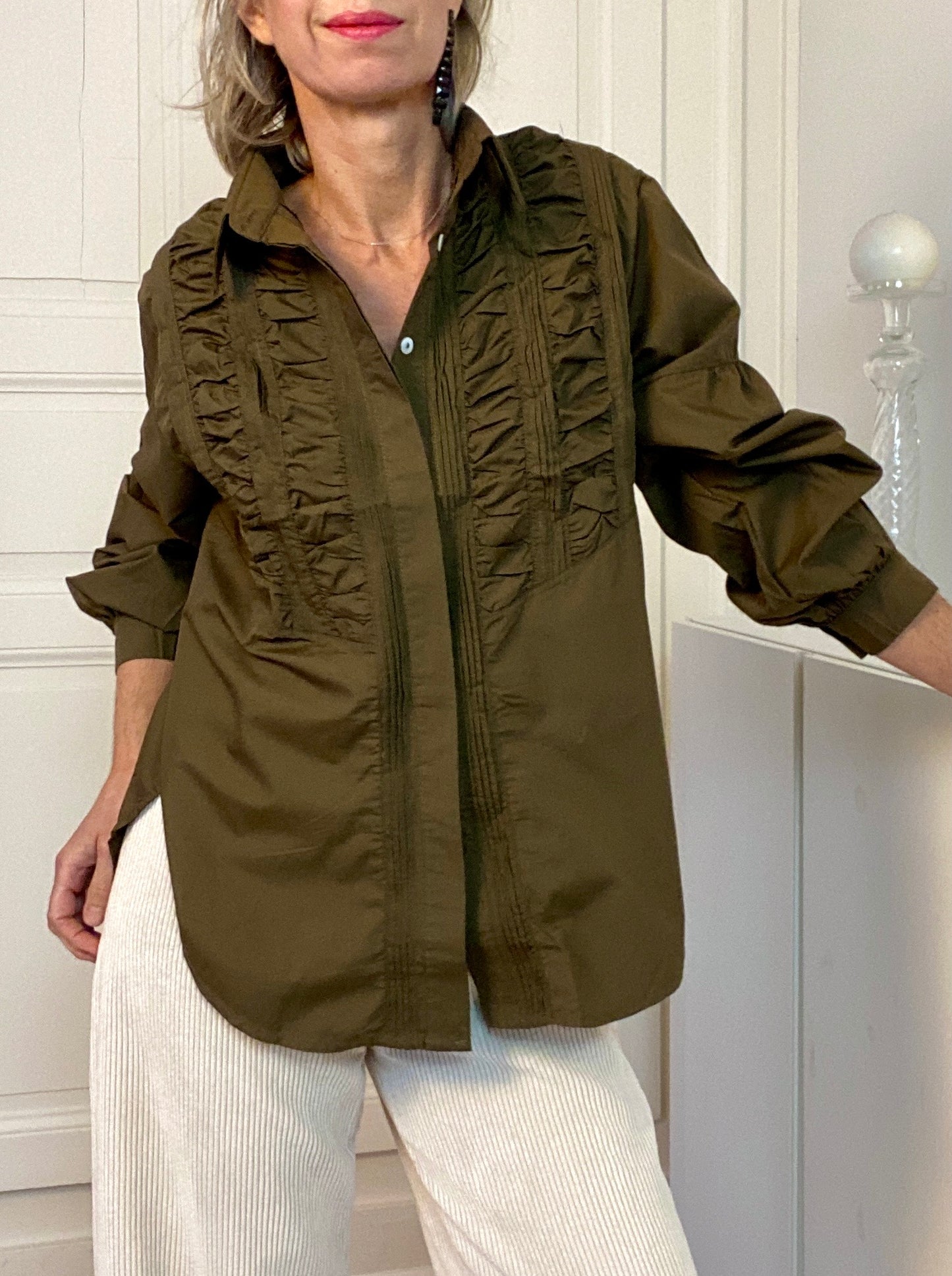 Chemise Kaki plastron smocké