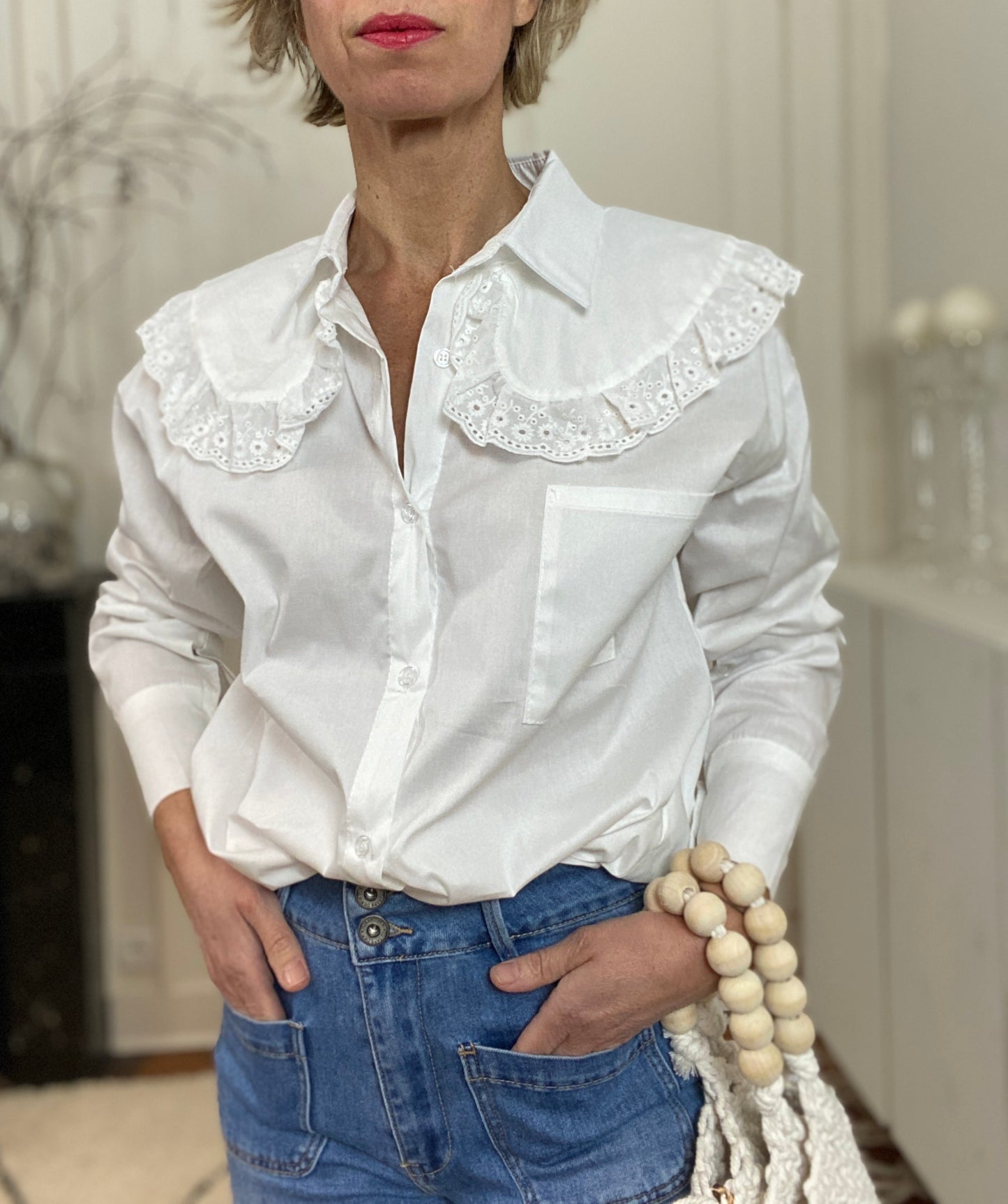Chemise à col claudine double