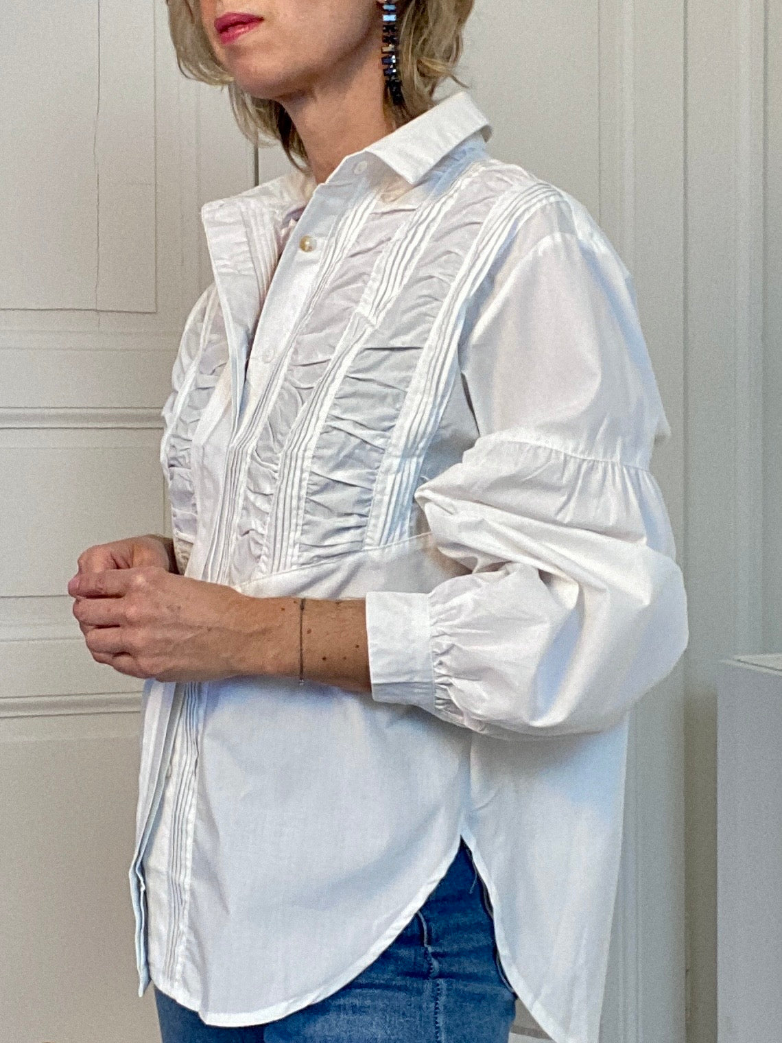 Chemise blanche plastron smocké