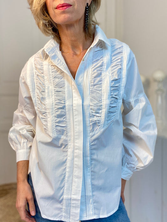 Chemise blanche plastron smocké