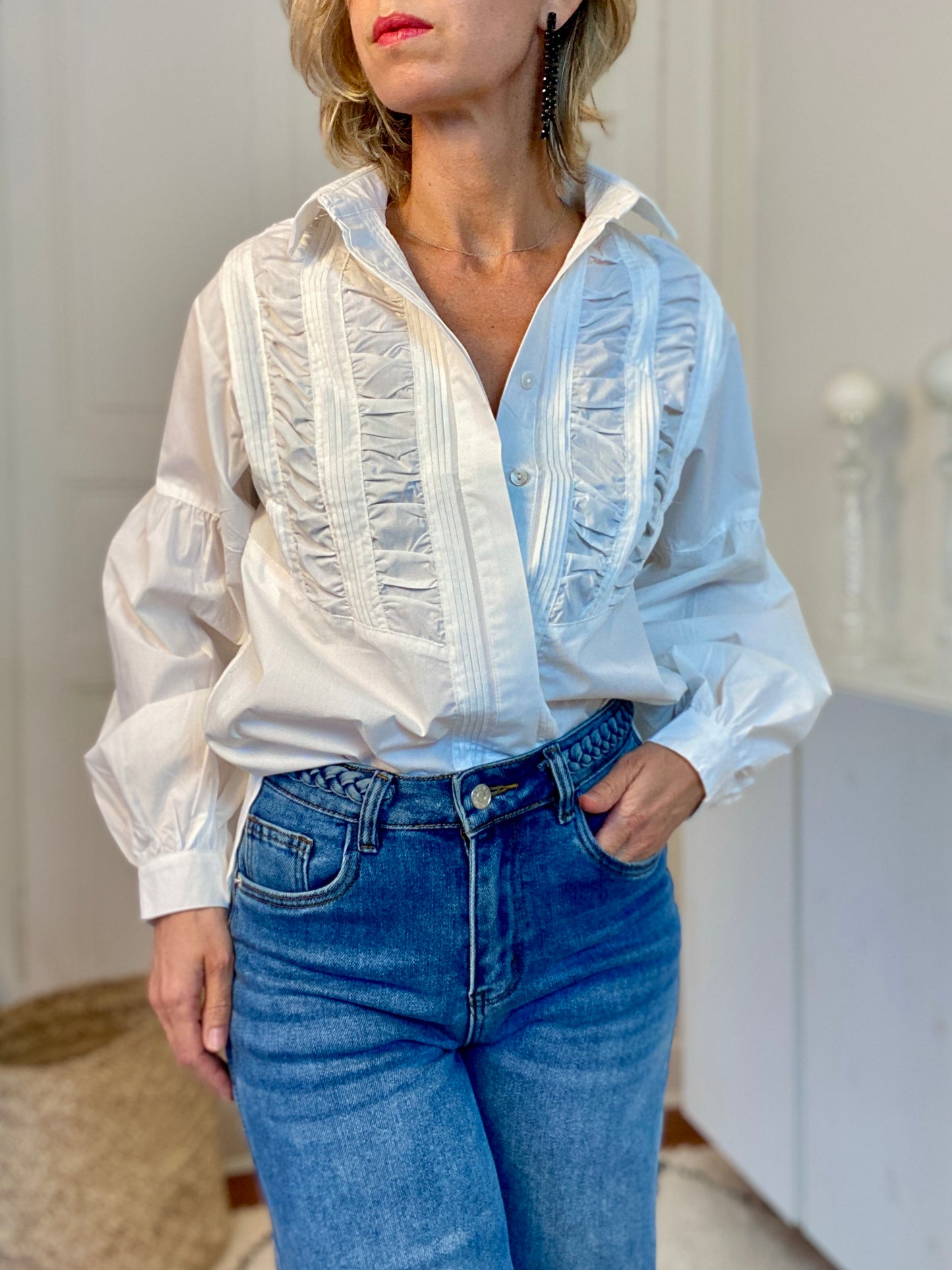 Chemise blanche plastron smocké