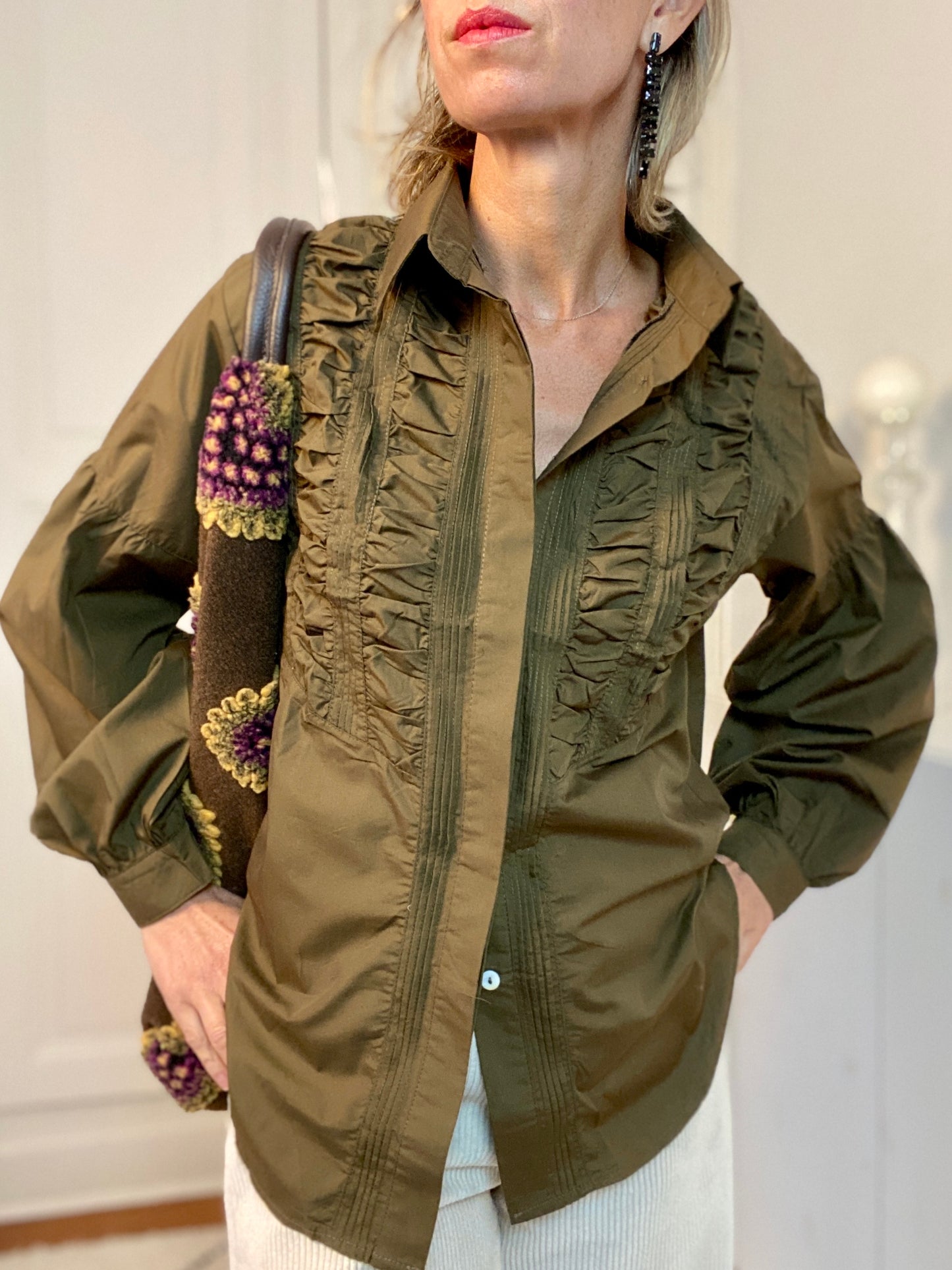 Chemise Kaki plastron smocké