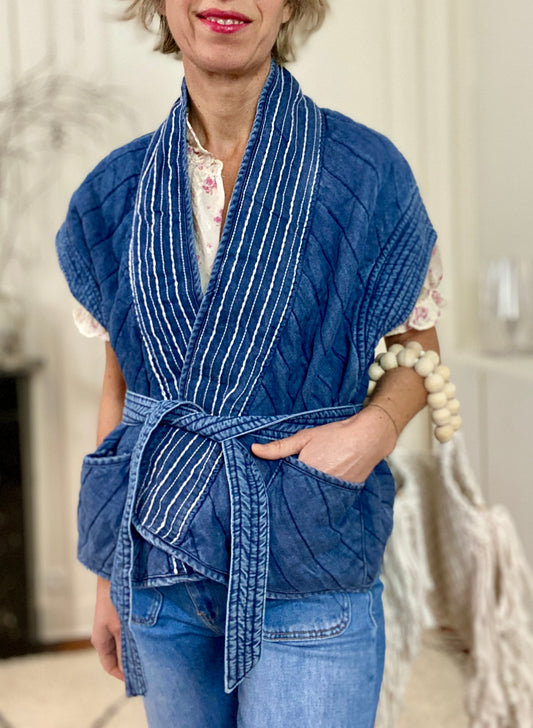 Kimono en jean avec ceinture